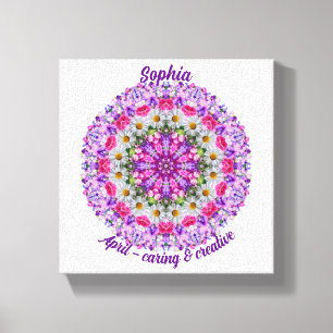 April Birth Flower Personalised Daisy Mandala 8x8 Canvas Print