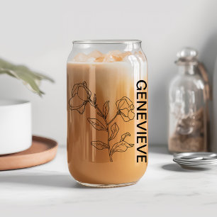 April Birth Flower Sweet Pea with Custom Name  Can Glass