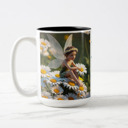 April Birth Month - Daisy Flower Fairy - Two-Tone Coffee Mug