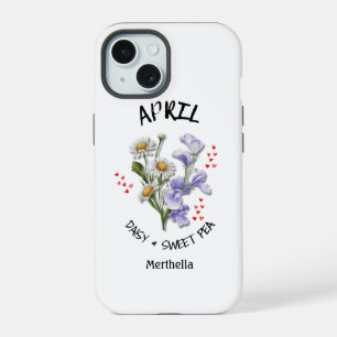 APRIL Birth Month Flower Custom Name iPhone 15 Case