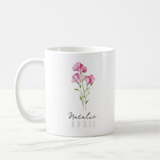 April Birth Month Flower w/Name – Sweet Pea Coffee Mug