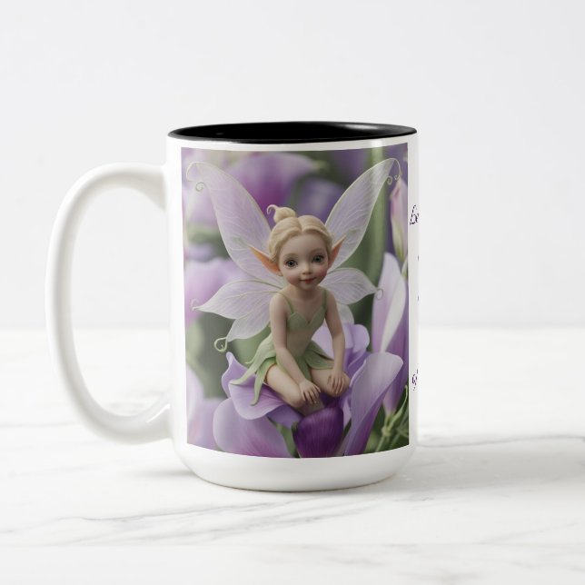 April Birth Month - Sweet Pea Flower Fairy -  Two-Tone Coffee Mug (Left)