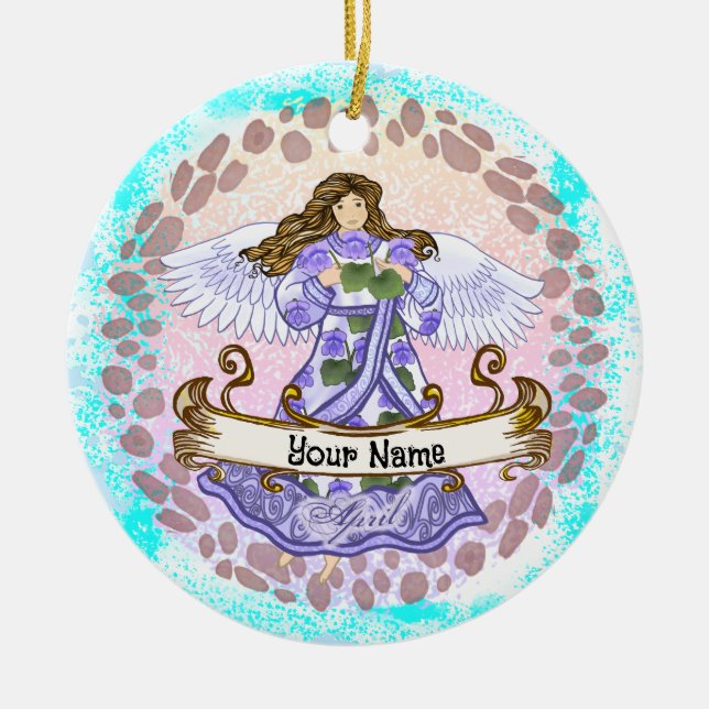 April Birthday Angel Ceramic Tree Decoration (Front)