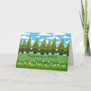 April Birthday Cute Bunny with Daisies Card