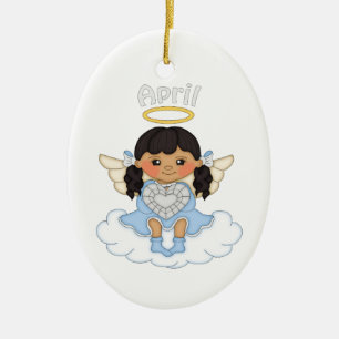 April Birthstone Angel Black Ceramic Tree Decoration