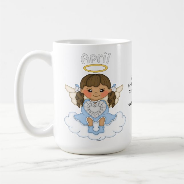 April Birthstone Angel Brunette Coffee Mug (Left)