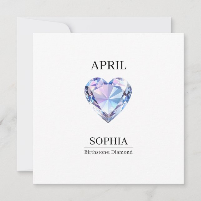 April Birthstone Birthday Name Diamond Card (Front)