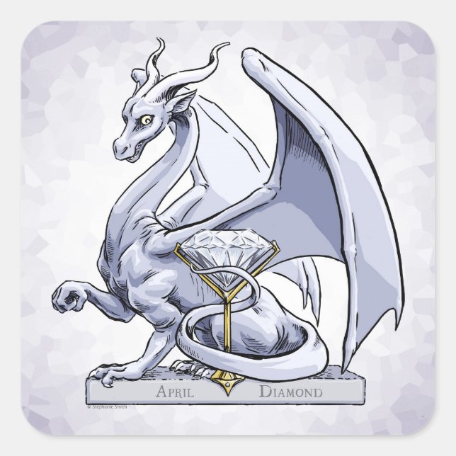 April Birthstone Dragon: Diamond Square Sticker (Front)