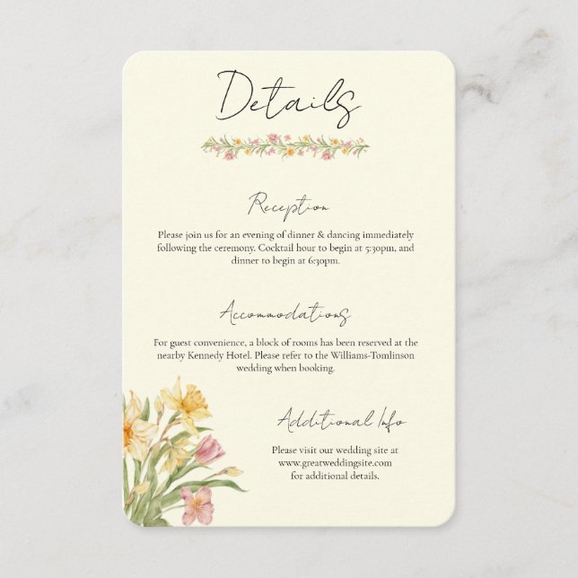 April Blossom Daffodil Wedding Enclosure Card (Front)