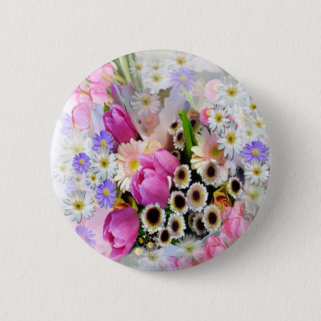 April Bouquet 6 Cm Round Badge (Front)