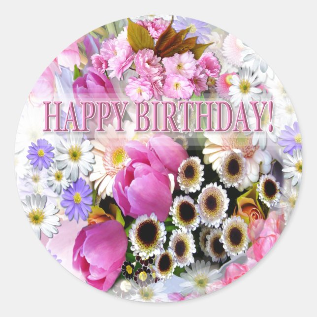 April Bouquet Birthday Classic Round Sticker (Front)