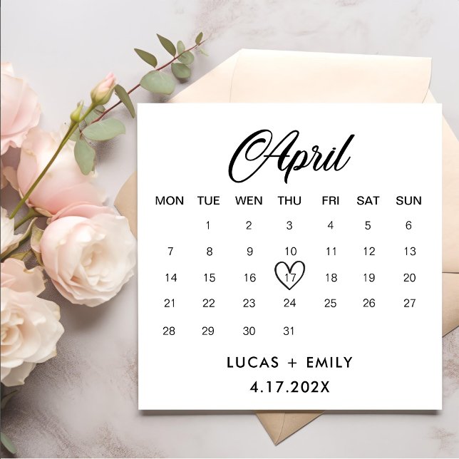 April Calendar Dark Black Wedding Napkin (Creator Uploaded)