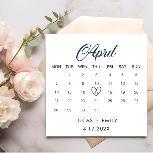 April Calendar Dark Blue Wedding Napkin