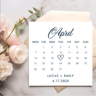 April Calendar Dark Blue Wedding Napkin