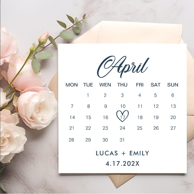 April Calendar Dark Blue Wedding Napkin (Creator Uploaded)