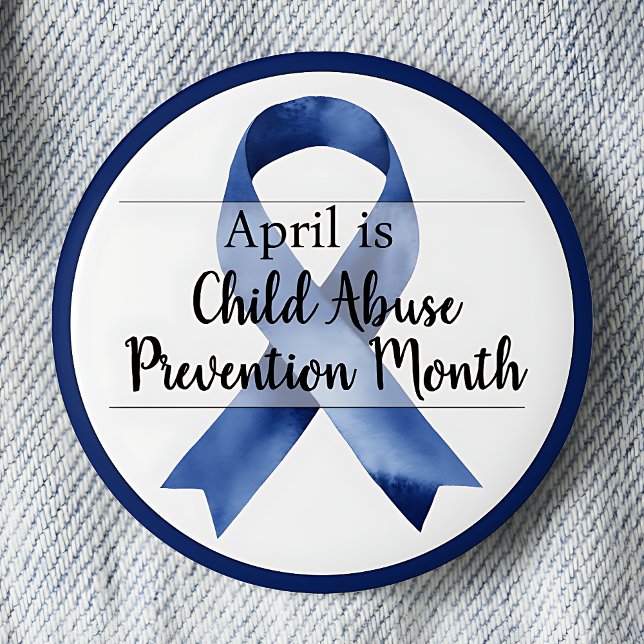 April Child Abuse Prevention Month 6 Cm Round Badge (Blue awareness ribbon.  April is Child Abuse Prevention Month pinback button.)