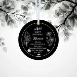 April Daisy and SweetPea Birthday Keepsake Metal Tree Decoration<br><div class="desc">April actually has two flowers in celebration of birthdays for this month: daisies and sweetpeas. This design features both The gemstone for April is the diamond, but white topaz and clear quartz are also included. This design features all details in white on a black background. We have paired it with...</div>
