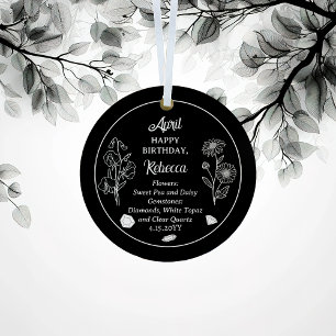 April Daisy and SweetPea Birthday Keepsake Metal Tree Decoration