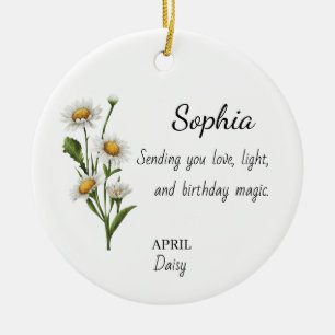 April Daisy Personalised Birthday Ceramic Tree Decoration