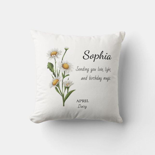 April Daisy Personalised Birthday Cushion (Front)