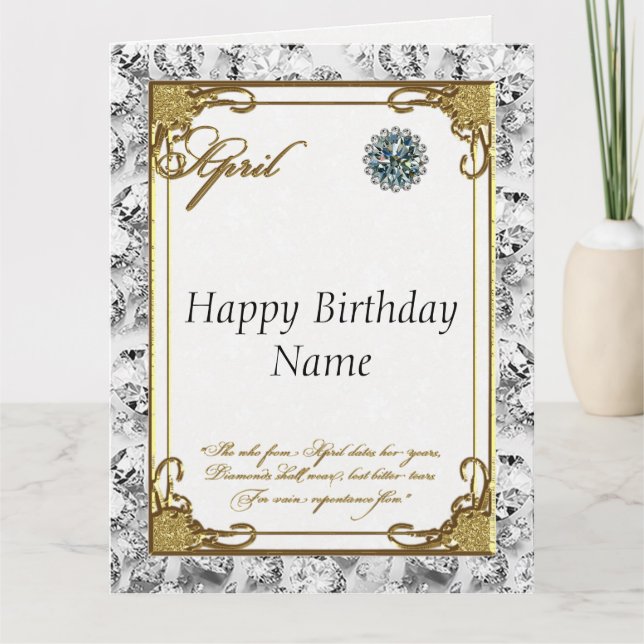 April Diamond Birthstone Birthday 8.5x11 Card (Front)