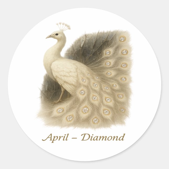 April – Diamond Peacock Classic Round Sticker (Front)