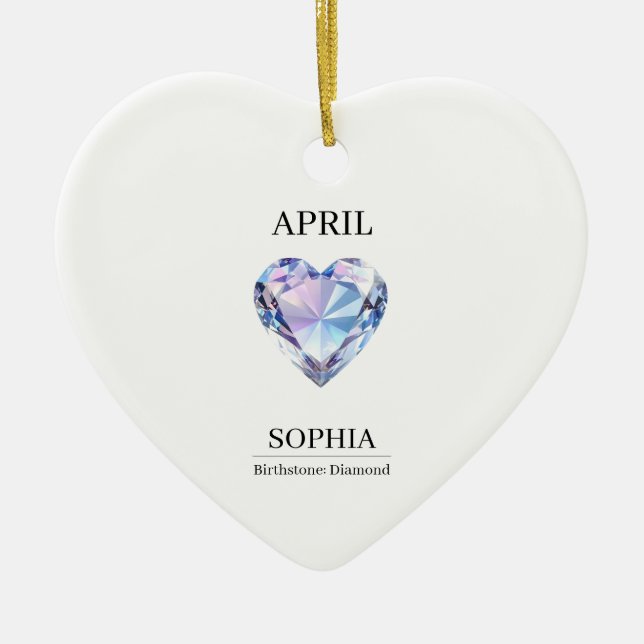 April Diamond Personalised Birthday Ceramic Tree Decoration (Front)