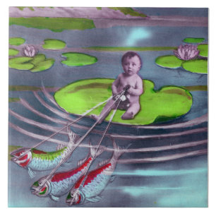 April Fool Vintage French Postcard Tile