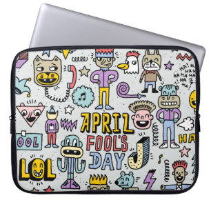 April Fools: Colorful Doodle Set. Laptop Sleeve