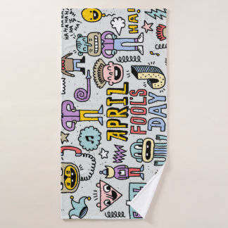 April Fools: Colourful Doodle Set. Bath Towel