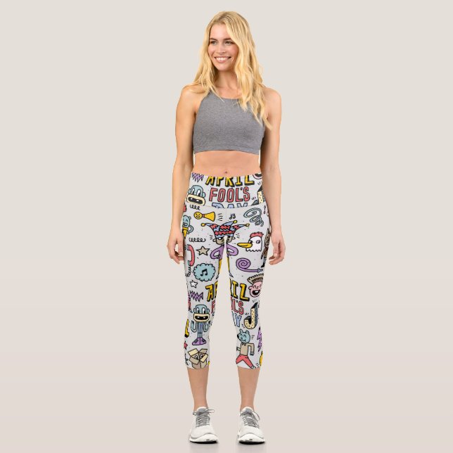 April Fools: Colourful Doodle Set. Capri Leggings (Front)
