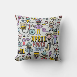 April Fools: Colourful Doodle Set. Cushion