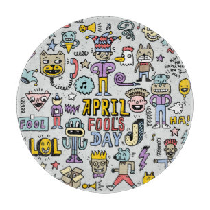 April Fools: Colourful Doodle Set. Cutting Board