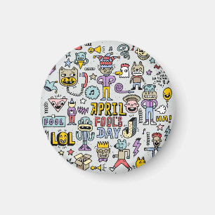 April Fools: Colourful Doodle Set. Magnet