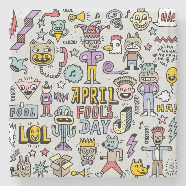 April Fools: Colourful Doodle Set. Stone Coaster (Front)