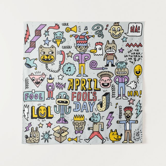 April Fools: Colourful Doodle Set. Tapestry (Front)