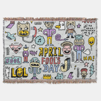 April Fools: Colourful Doodle Set. Throw Blanket