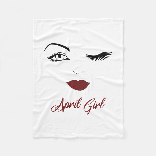 April Girl Eyes Cute Red Lips Wink Birthday Fleece Blanket (Front)