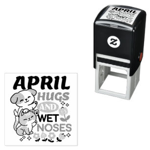 April Hugs and Wet Noses – Cute Dog and Cat Art Self-inking Stamp