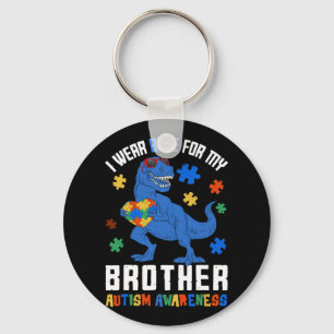 April I Wear Blue For Brother Dinosaur Autism Awar Key Ring