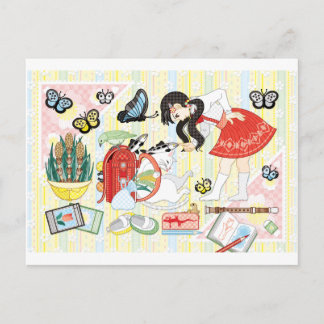 April illustration "Cat and school bag" Postcard