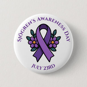 April is Sjögren's Awareness Day   Purple Ribbon 6 Cm Round Badge