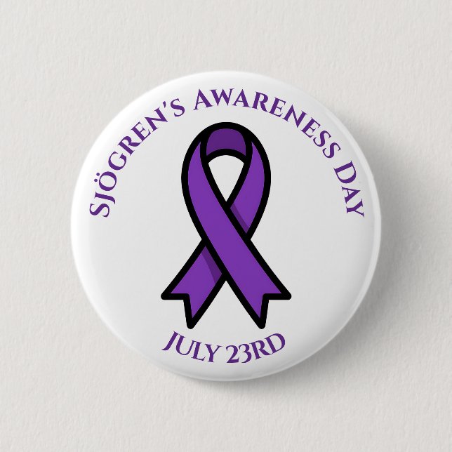 April is Sjögren's Awareness Day | Purple Ribbon 6 Cm Round Badge (Front)