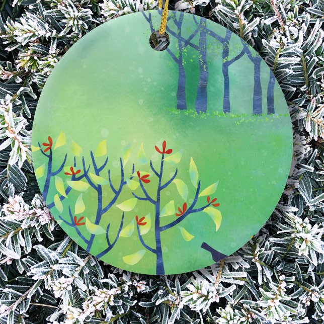 April Landscape Ceramic Tree Decoration (Trees green abstract landscape ceramic Christmas ornament)