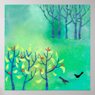 April Modern Green Landscape Nature Painting Poster