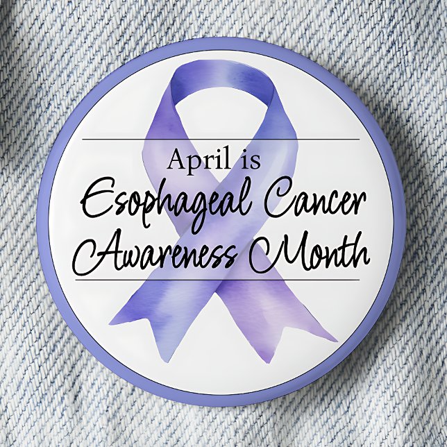 April Oesophageal Cancer Awareness Month 6 Cm Round Badge (April is Esophageal Cancer Awareness Month pinback button.  Periwinkle awareness ribbon.)