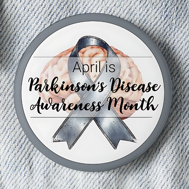 April Parkinson's Disease Brain Awareness Month 6 Cm Round Badge (April is Parkinson's Disease Awareness Month pinback button.)