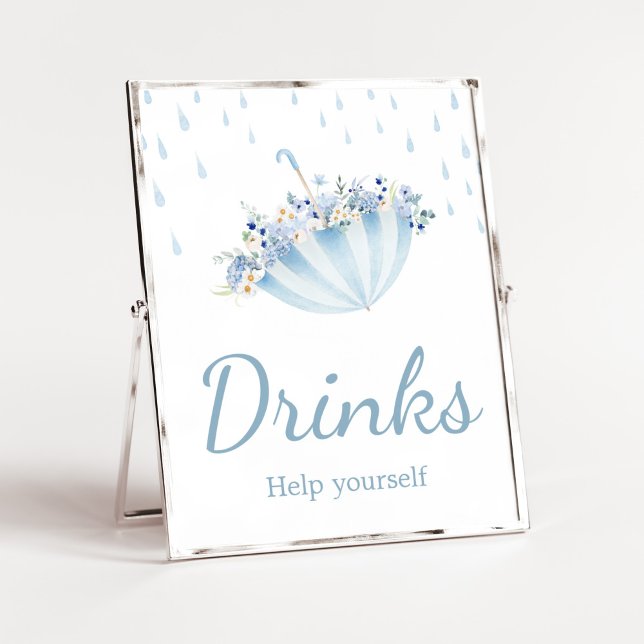 April Shower Bring May Flowers Baby Shower Drinks Poster (Boy April Shower Bring May Flowers Baby Shower Drinks Sign)