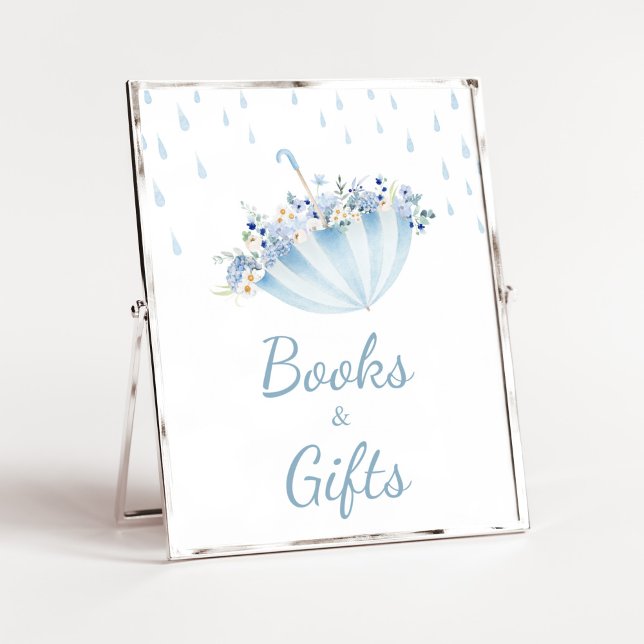 April Shower Bring May Flowers Books and Gifts Poster (Boy April Shower Bring May Flowers Baby Shower Books and Gifts Sign)