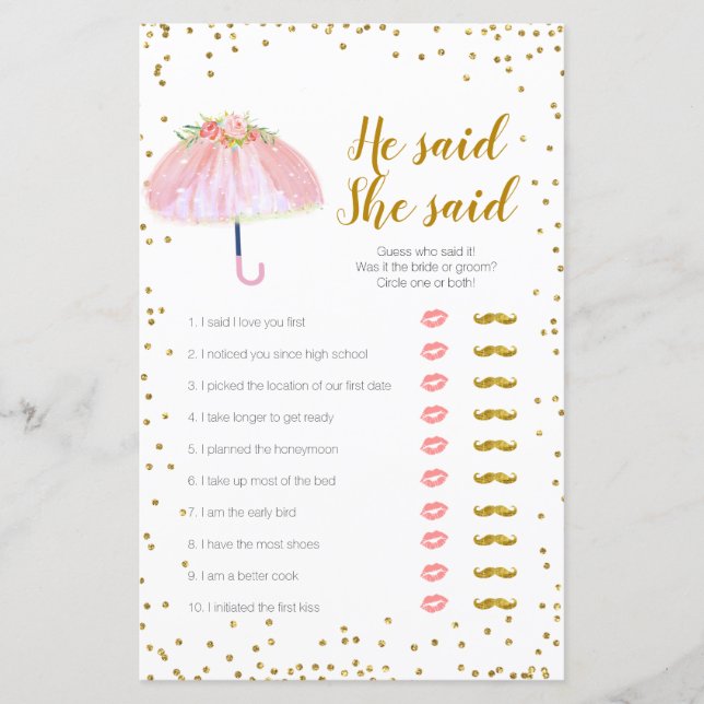 April Shower He said She said Game Card (Front)